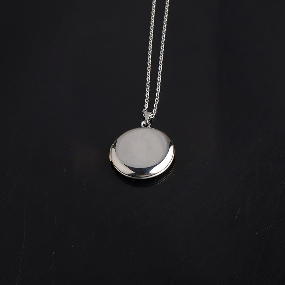 Simple Round Photo Locket Necklace - Custom 2 Photos & Engraving, Polished Finish,Unisex Memory Gift