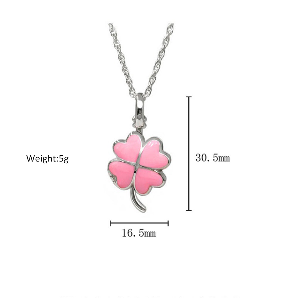 925 Sterling Silver Pink Enamel Four-Leaf Clover Photo Locket Necklace - Holds 2 Photos & Text,Elegant Gift for Her