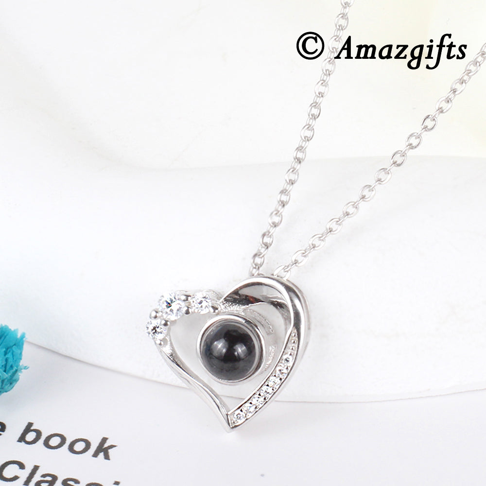 Custom heart necklace with picture - A 925 Sterling silver chic style heart pendant. A gift for ladies.