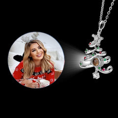 Custom Photo Necklace with Picture and Text Inside - Red Green Jewel Star Christmas Tree, Personalized Gifts for Women