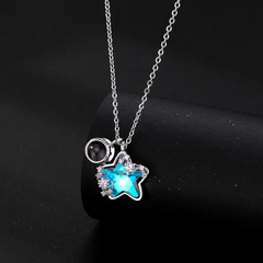 Personalized Silver Projection Necklace with Photo Inside the Stone - Blue Crystal Star Pendant with Picture, Perfect Gift for Her