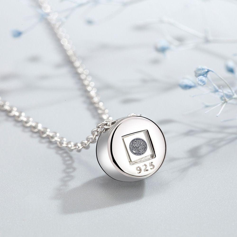 Custom 925 Silver Photo Projection Necklace with photo word Inside - Simple Round Pendant Memory Gifts