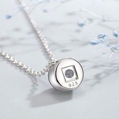 Custom 925 Silver Photo Projection Necklace with photo word Inside - Simple Round Pendant Memory Gifts