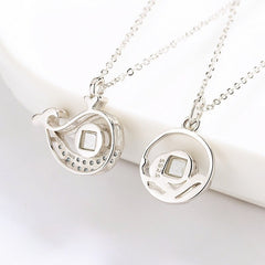 925 Silver Personalized Photo Projection Necklace with Image in Stone - Sea and Whale Fish for Couples BFF