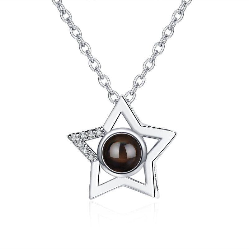 925 Silver Personalized Photo Necklace - Minimalist Pentagram Star Pendant, Ideal Christmas Gift