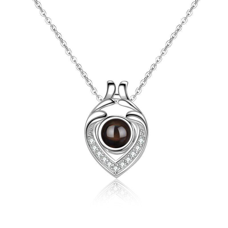 925 Silver Custom Heart Necklace with Photo - Chic Heart in Hand Pendant for Her