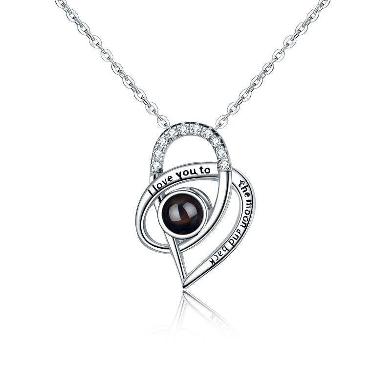 925 Silver Custom Heart Necklace with Picture - Interwoven Heart Pendant with 'I Love You to the Moon and Back' Engraving