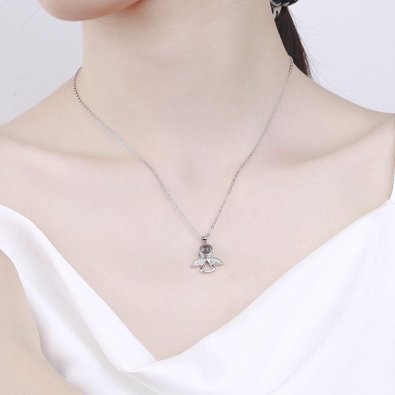 925 Silver Personalized Photo Projection Necklace - Elegant Classic Little Angel Pendant