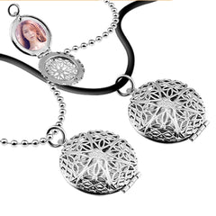 High-Quality Platinum-Plated Round Photo Locket Necklace - Hollow Vintage Celtic Star Flowers Design, Custom Photo & Text, Memory Gifts for Men Women