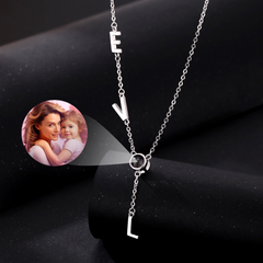 Personalised Projection Necklace with Photo and Text Inside - Custom 3 Letters Y-shaped Necklace,gift for her