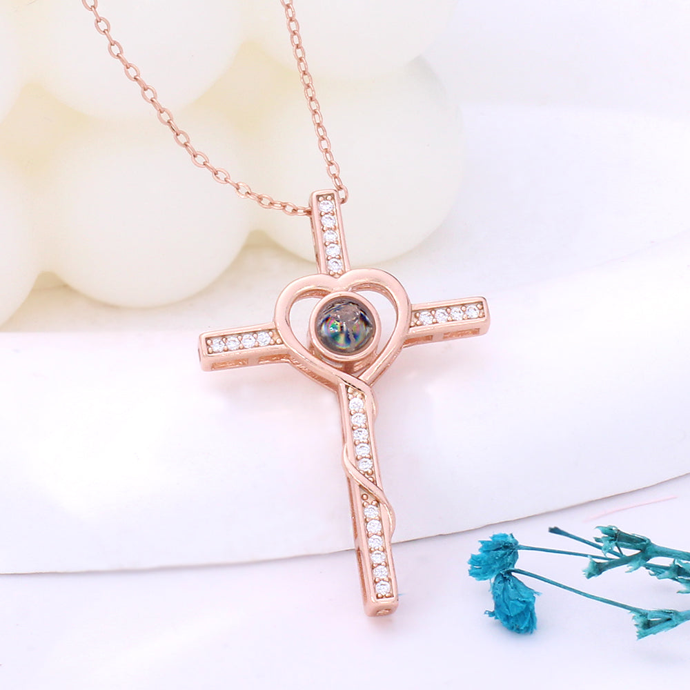 Personalized and custom necklace with a picture - A sterling silver cross with a heart in the middle for you