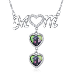 925 Silver Custom Photo Necklace with Engraving - Heart Pendant with 'Mom' Lettering