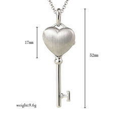 925 Sterling Silver Brushed Heart Key Locket Necklace – Custom 2 Photos & Text, Choose Chain Style and Length, Personalized Gift for Her