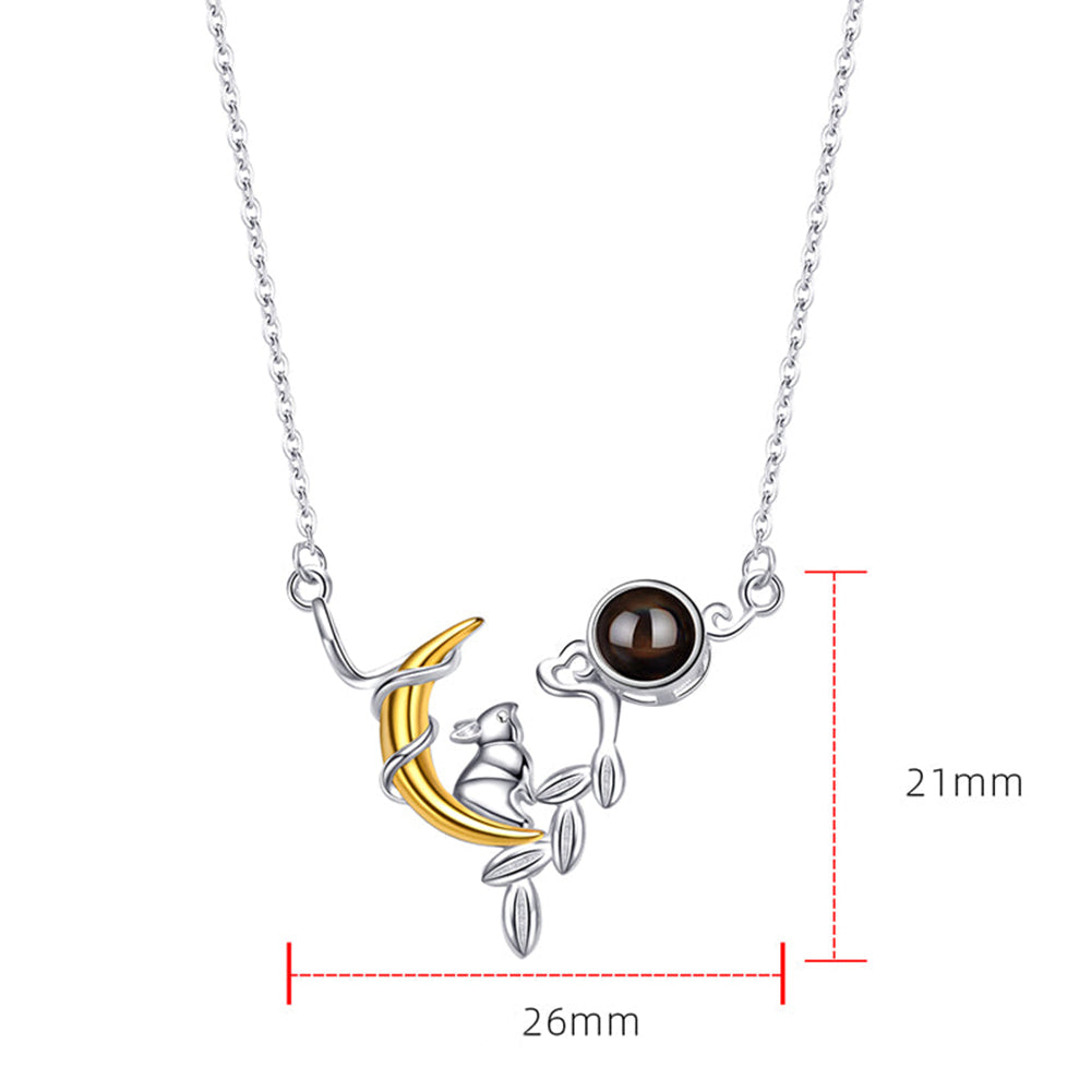 925 Silver Personalised Projection Necklace with Photo and Text Inside - Rabbit, Moon, Twigs Pendant,Custom Gift for Her