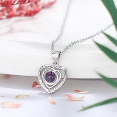 Custom 925 Silver Projection Necklace with Photo & Word Inside - Heart of Heart Pendant, Memory Gift for Women