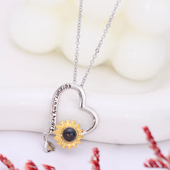 925 silver necklace with picture inside - Golden daisy heart pendant with a small heart and "forever in my heart" engraving. A gift for ladies