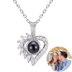 925 Silver Personalized Picture Necklace - Elegant Radiant Heart Pendant with Photo and Zircon