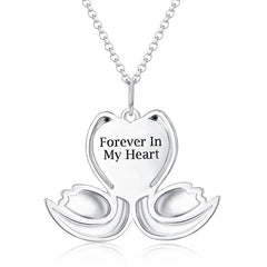 925 Silver Custom Picture Necklace with Engraving - Heart Pendant with Two Swans, Perfect Holiday Gift for Girlfriend, Wife, or Mother