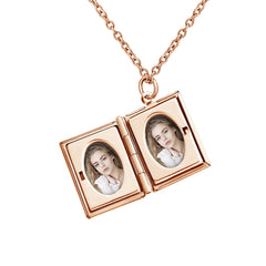 Square Book Locket Necklace – Custom 2 Photos & Text, Secure Closure, Choose Chain Length, Personalized Memory Gift