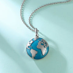 Custom 925 Silver World Map Locket Necklace with Photo & Text, Blue Gold Earth Pendant, Travel Memory Gift for Women Men – "My Whole World"