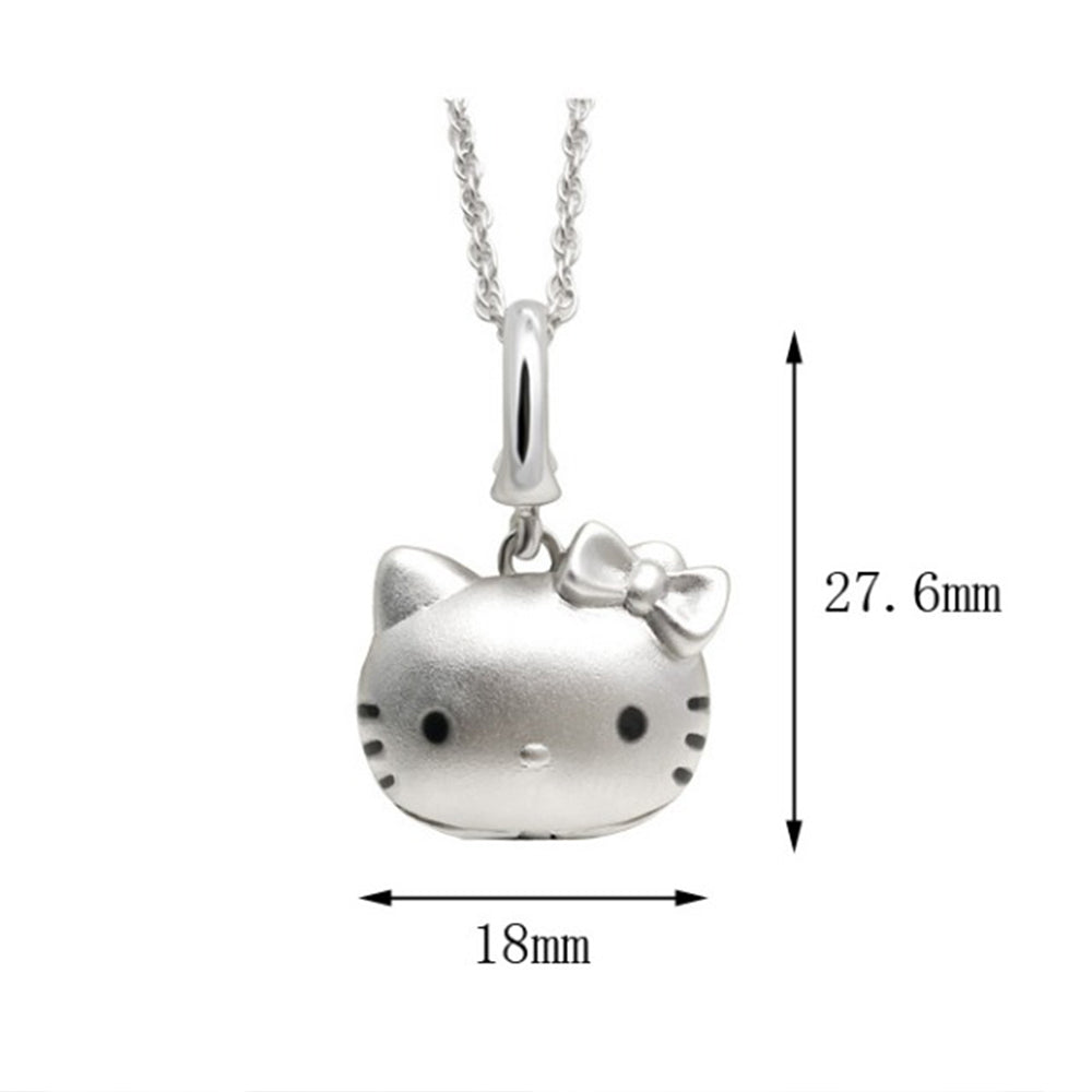 925 Silver 3D KT Cat Locket Necklace – Double-Sided Expressions, Custom 2 Photos & Text, Choose Chain Style and Length, Personalized Gift for Women Girl