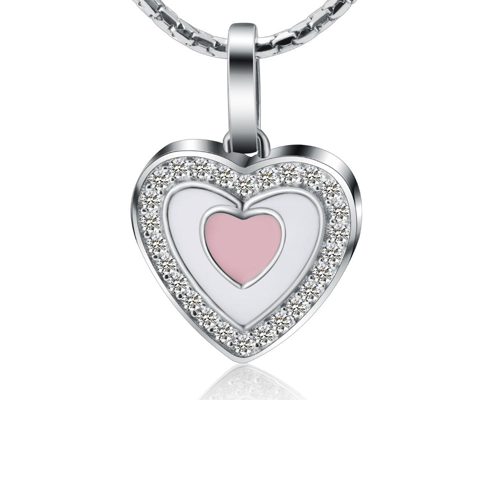 925 Silver Custom Necklace with Photo - Heart Pendant with Picture, Cubic Zirconia and Pink Heart Decoration on Back, Perfect Holiday Gift for Girlfriend, Wife, or Mother