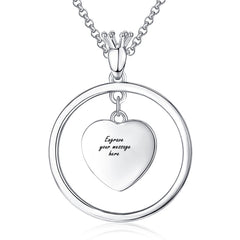 925 Silver Custom Necklace with Photo - Heart Pendant with Zirconia-Embedded Circle and Custom Engraving on the Back