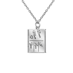 Square Book Locket Necklace – Custom 2 Photos & Text, Secure Closure, Choose Chain Length, Personalized Memory Gift