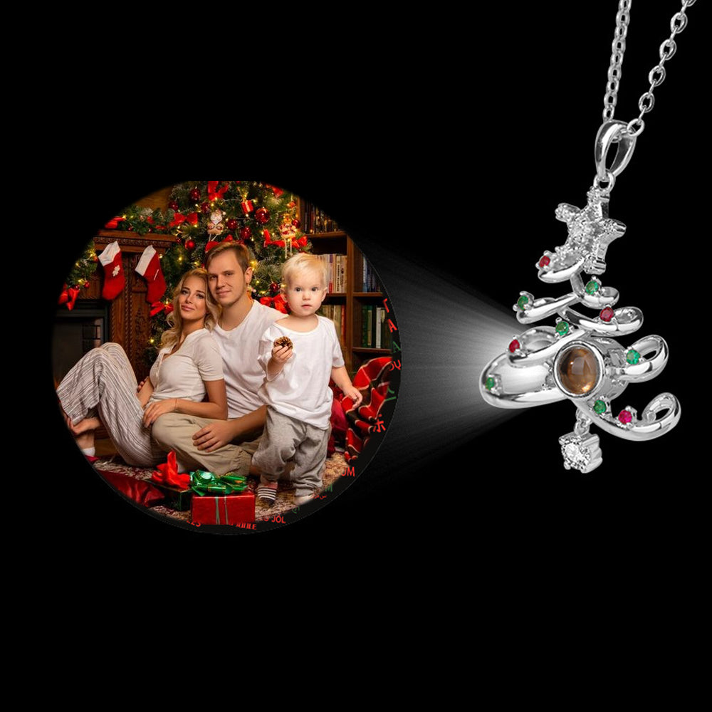 Custom Photo Necklace with Picture and Text Inside - Red Green Jewel Star Christmas Tree, Personalized Gifts for Women