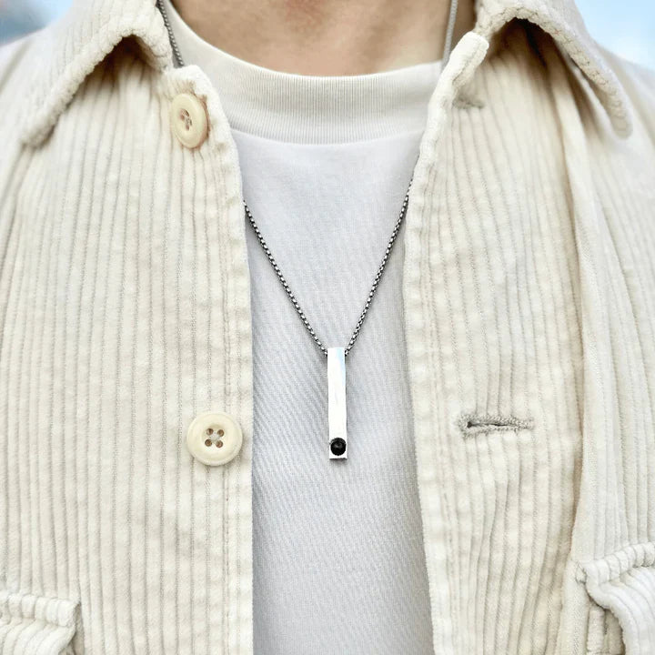 Personalized necklace with picture for men - Minimalist style bar necklace with engraving available on the surface