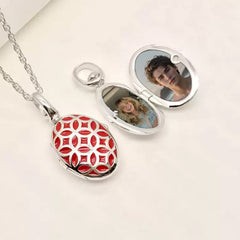 925 Silver Color Resin Four-Leaf Clover Oval Locket Necklace – Custom 2 Photos & Text, Optional Chain Style & Length, Personalized Gift for Women