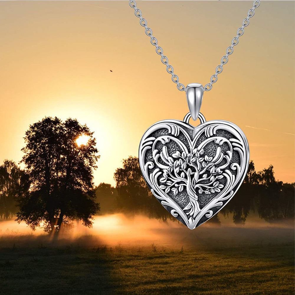 925 Silver Personalized Locket Necklace with Photo - Openable Heart Pendant with Tree of Life Design, Holds Two Photos, Custom Engraving on Back, Perfect Holiday Gift for Girlfriend, Wife, or Mother