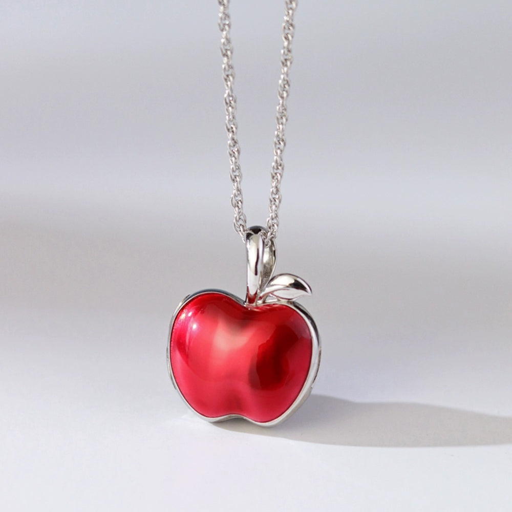 925 Silver Red Apple Photo Locket Necklace - Holds 2 Custom Photos & Text - Personalized Christmas Gift for Family & Friends