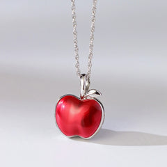 925 Silver Red Apple Photo Locket Necklace - Holds 2 Custom Photos & Text - Personalized Christmas Gift for Family & Friends