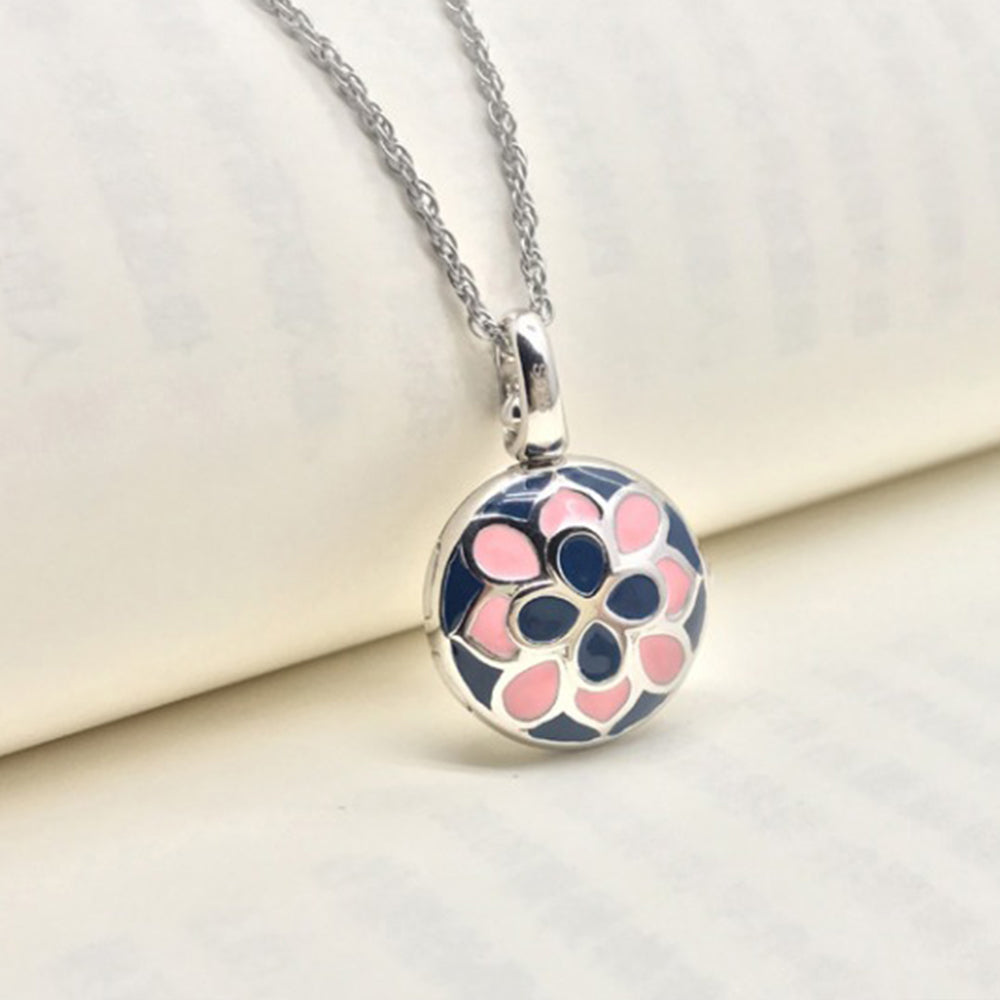 925 Silver Round Photo Locket Necklace - Enamel Four-Leaf Clover  Flower - Custom Resin Photo & Text - Personalized Anniversary Gift For Her