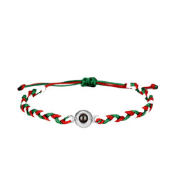 Custom Friendship Bracelet with Picture & Text Inside -Red Green Braided Rope Round Pendant, Personalized Gifts for Women Men