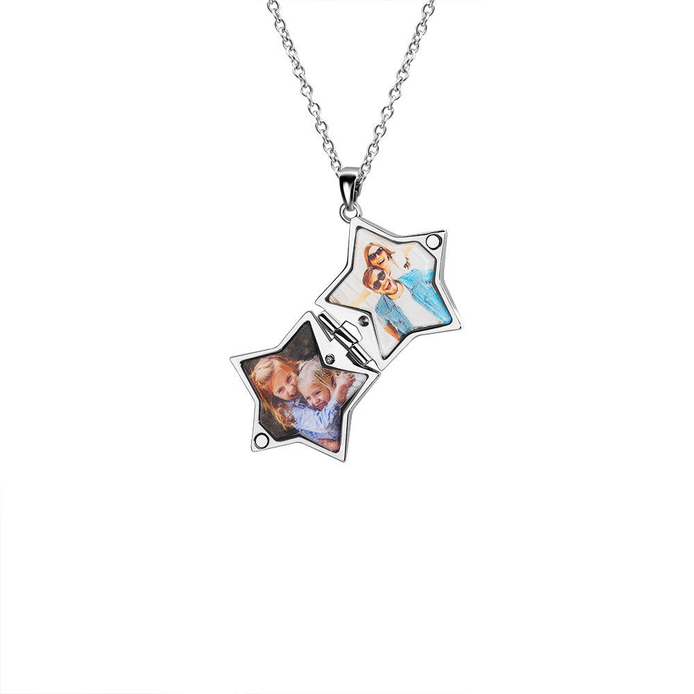 Custom Photo & Text Locket Necklace | Star or Square Pendant,Opens to Store Memories | Personalized Gift for Loved Ones