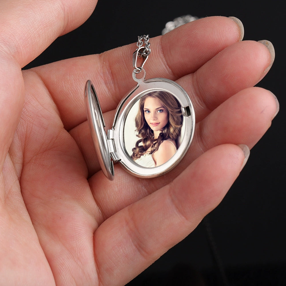 Simple Round Photo Locket Necklace - Custom 2 Photos & Engraving, Polished Finish,Unisex Memory Gift