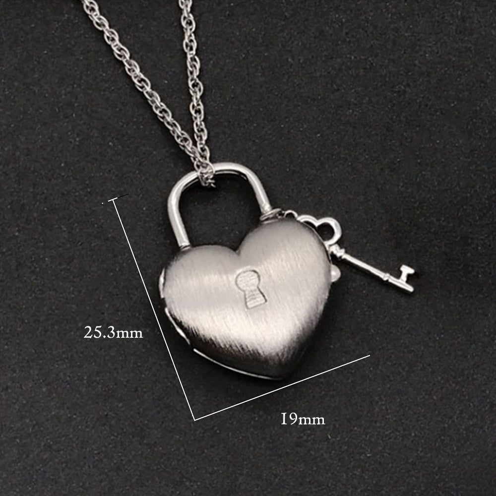 925 Silver Brushed Finish Heart Locket Necklace with Key – Custom 2 Photos & Text, Choose Chain Style and Length, Personalized Gift for Women