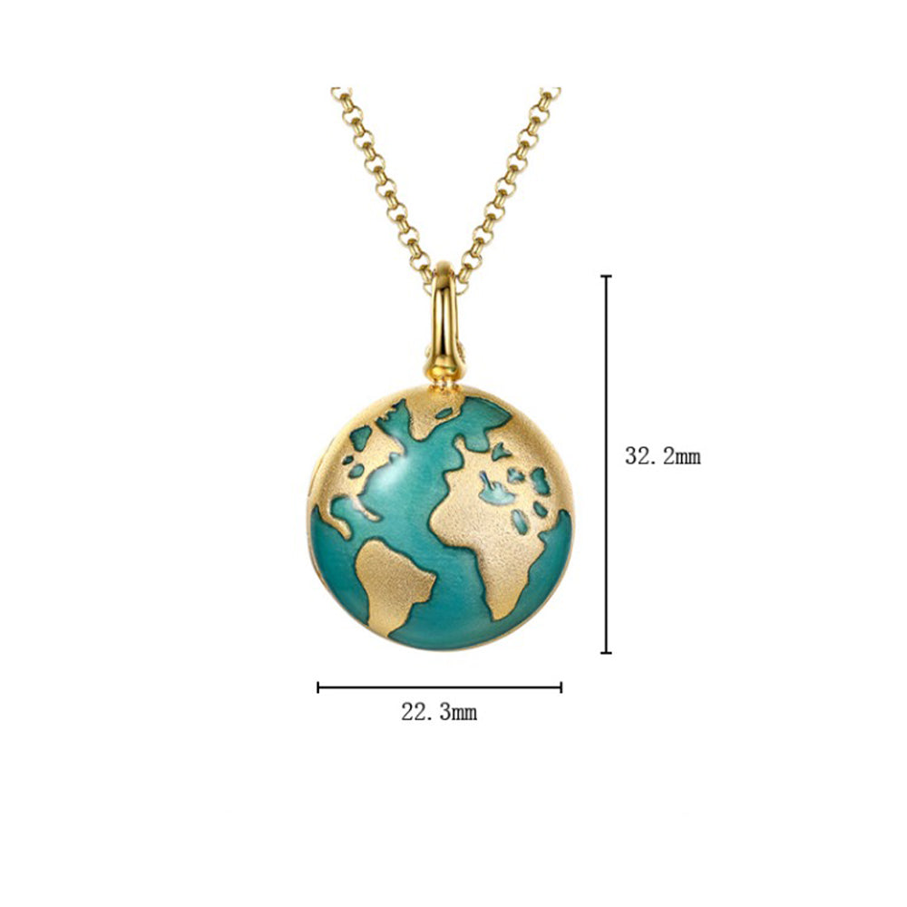 Custom 925 Silver World Map Locket Necklace with Photo & Text, Blue Gold Earth Pendant, Travel Memory Gift for Women Men – "My Whole World"