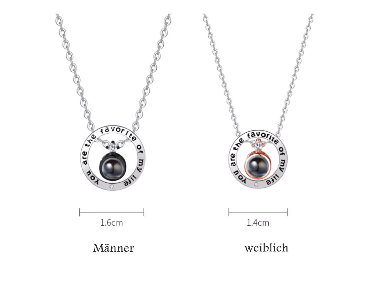 Custom Couple Necklaces with Photo Words Inside - Round Pendant with "You are the favorite of my life", Memory Gift for Lover BFF