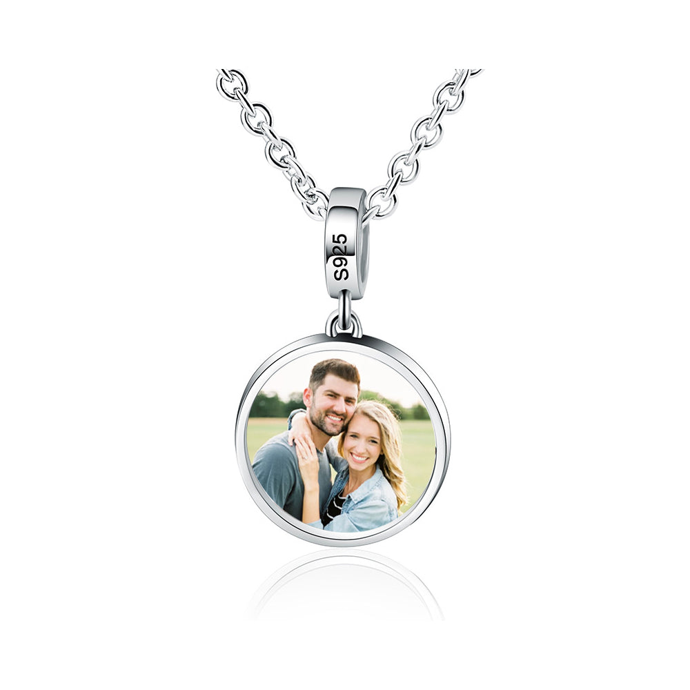 925 Silver Personalized Necklace with Picture - Circle Pendant with Photo, Perfect Holiday Gift for Girlfriend, Wife, or Mother