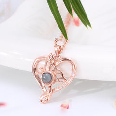 Romantic Style Custom Heart Necklace with Photo - Personalized Photo Projection Silver Butterfly Heart Pendant.