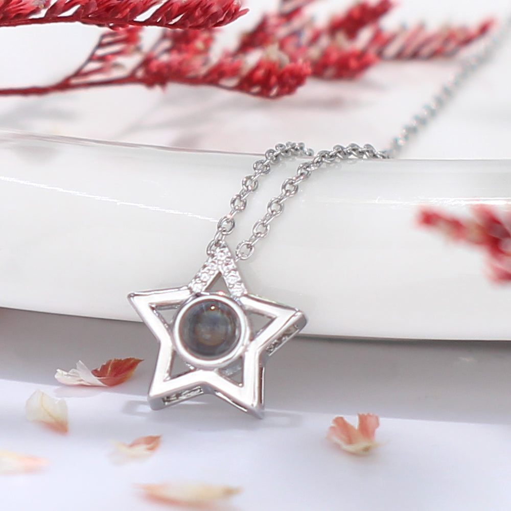 925 Silver Personalized Photo Necklace - Minimalist Pentagram Star Pendant, Ideal Christmas Gift