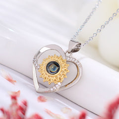 925 Silver Custom Photo Projection Necklace - Chic Style Infinitely Rotating Daisy Heart Pendant