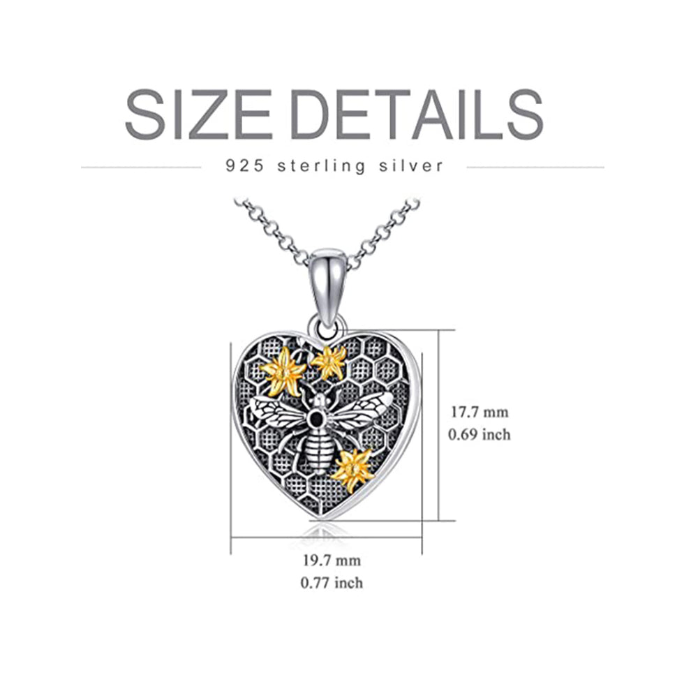 925 Silver Custom Locket Necklace with Photo - Holds Two Photos Openable Heart Pendant with Bee