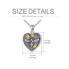 925 Silver Custom Locket Necklace with Photo - Holds Two Photos Openable Heart Pendant with Bee