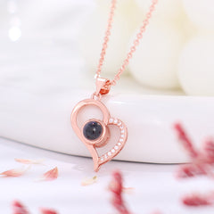 925 Sterling Silver Custom Heart Shape Necklace with Picture - Edgy Style Heart and Letter B Fusion Pendant with Zircon