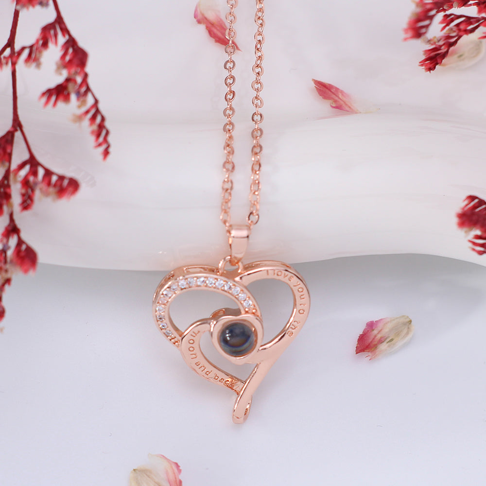 Custom 925 Silver Projection Necklace with Photo Word Inside - Rotating heart Pendant, Memory Gift for Women