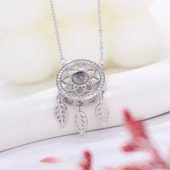 Custom 925 Silver Projection Necklace with Photo & Word Inside - Dreamcatcher Pendant, Memory Gift for Women